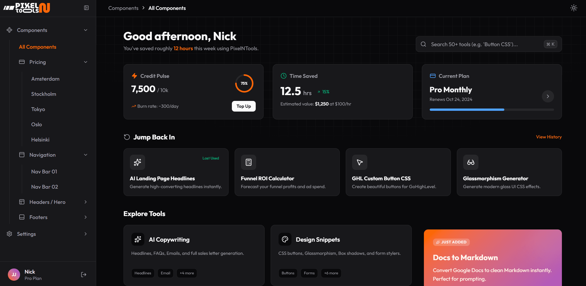 PixelnTools Dashboard
